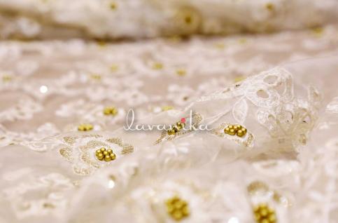 Sequin work, Thread Embroidery on Dyeable Organza Fabric Dno88100 with Cutwork and Moti work